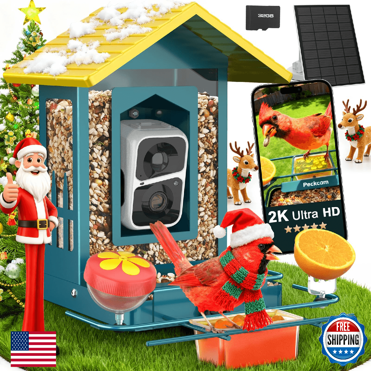 PeckCam® Bird Feeder with Camera, AI Identify 10000+ Birds, 2K HD Video Bird Cam - Image 1