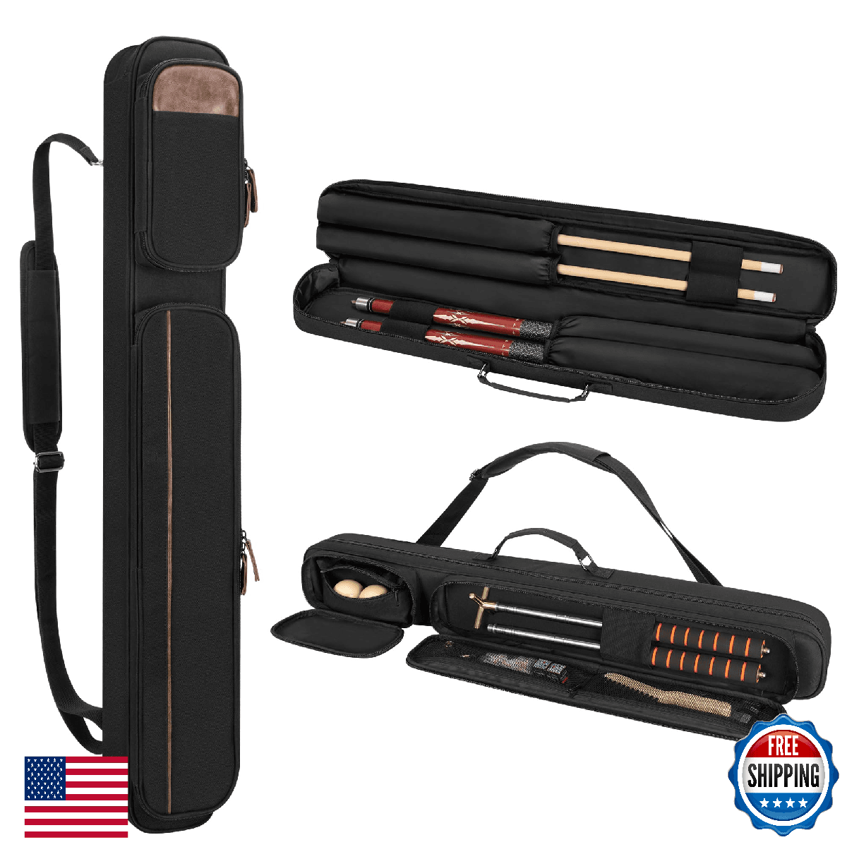 Rexmica 2x2 Pool Cue Case – Holds 2B/2S, Billiard Pool Cue Stick Bag - Image 1