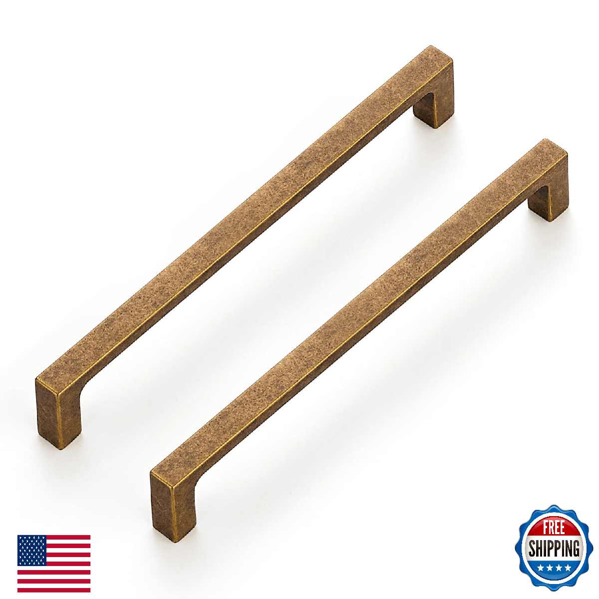 Ravinte 5 Pack Antique Brass Kitchen Cabinet Handles 6-1/4 Inch Square Drawer Pu - Image 1