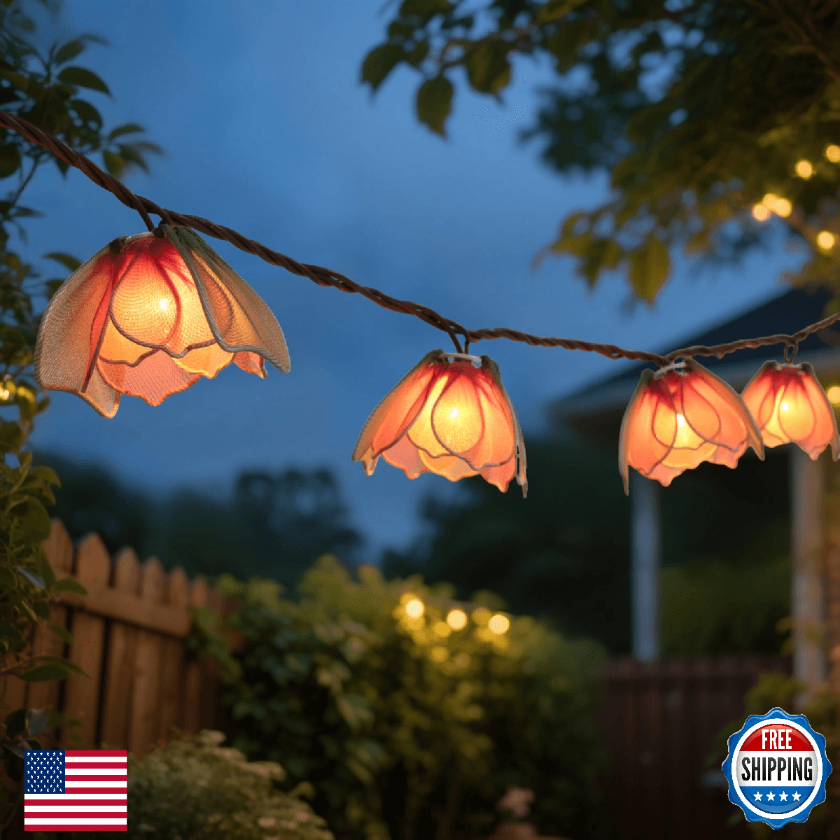 Decorative String Lights Plug in with 10 Incandescent Bulbs, Flower Garland Fair - Image 1