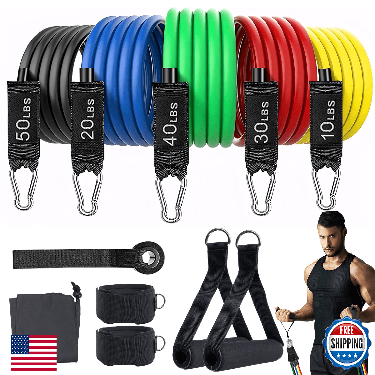 Resistance Bands Workouts Set for Men and Women with Handles - Heavy Duty 150lbs - Image 1