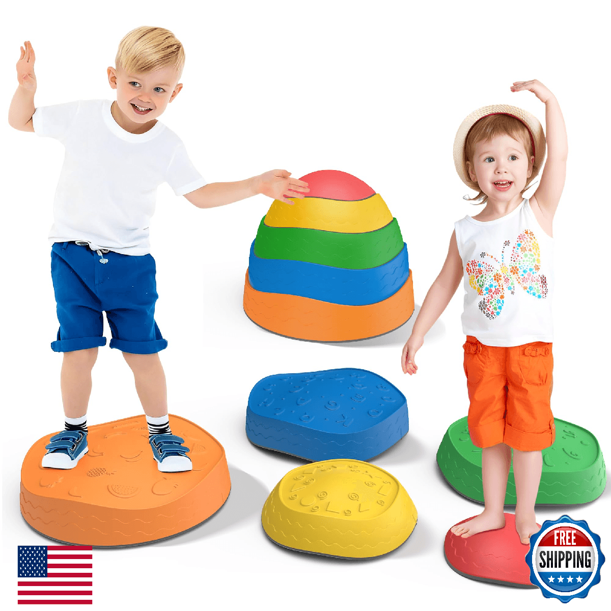 VOOPARK Stepping Stones for Kids - 5 Pack Non-Slip Balance Stepping Stones, Sens - Image 1