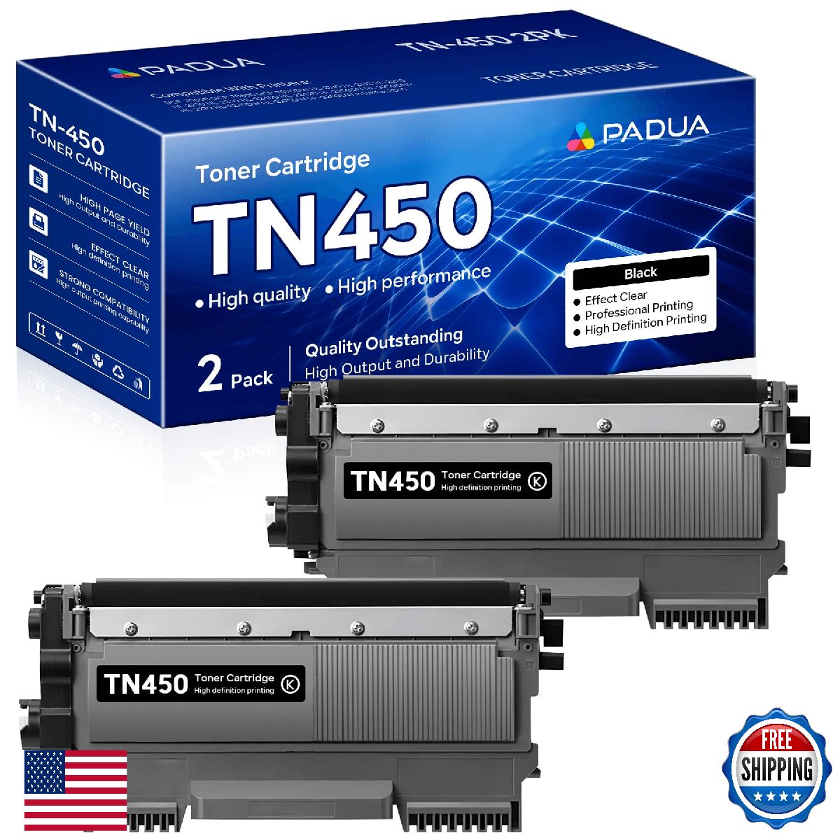 TN-450 TN450 Black High Yield Toner Cartridge Replacement for Brother TN450 TN 4 - Image 1
