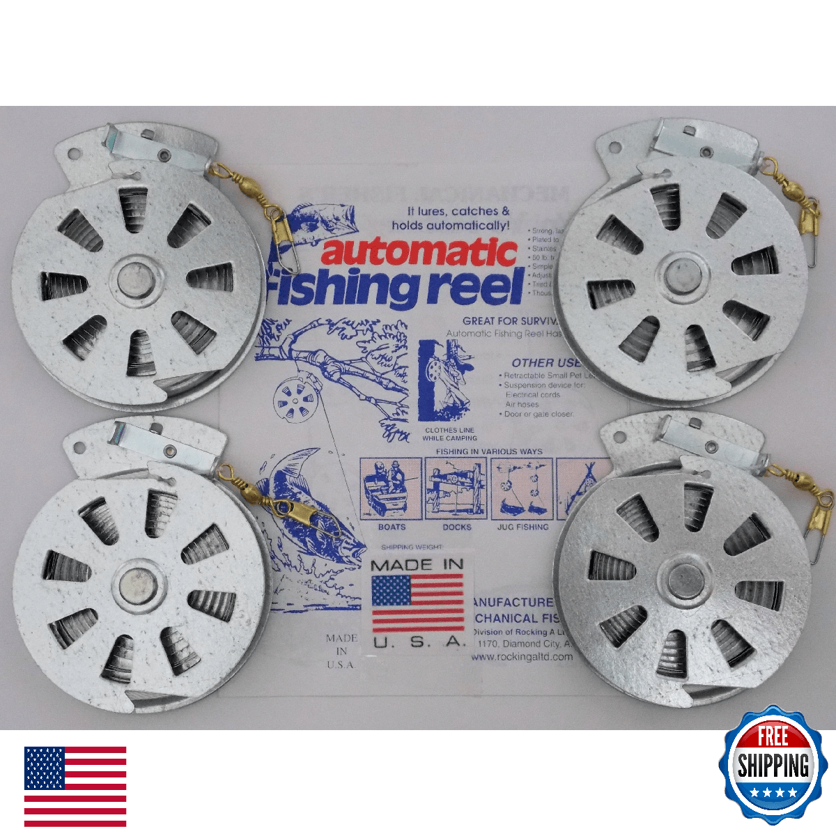 4-Pack Mechanical Fisher Yo-Yo Fishing Reels Flat Trigger Model Stainless Steel - Image 1
