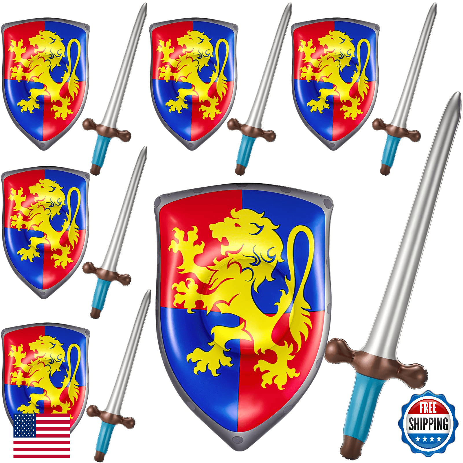 Poen 24 Pcs Inflatable Sword and Shield Knight Party Favors Set Blow up Medieval - Image 1