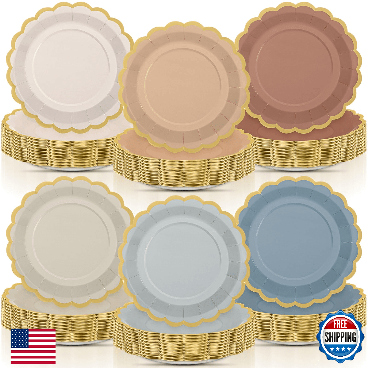 Tiangrid 96 Pcs Morandi Color Paper Plates 9 Inch Pastel Scalloped Disposable Co - Image 1