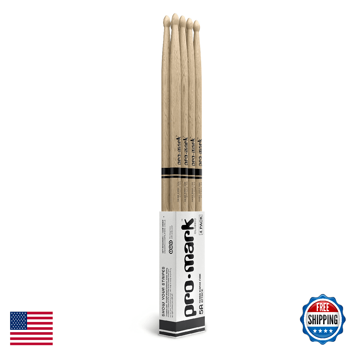 ProMark Classic Attack 5A Shira Kashi Oak Drumsticks Oval Wood Tip Buy 3 Pairs G - Image 1