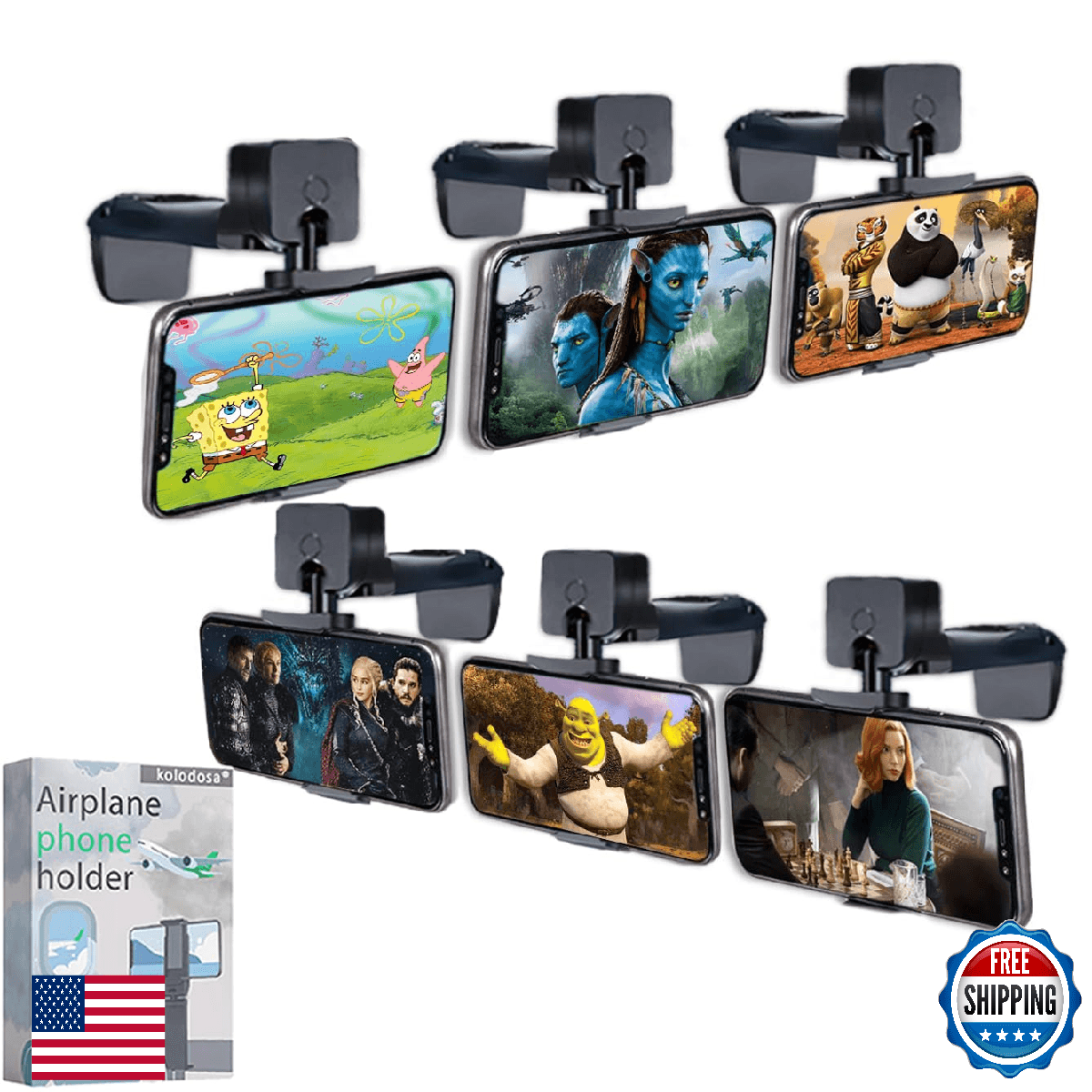 6 Pack Airplane Phone Holder - Universal Travel Car Mount Stand for iPhone Samsu - Image 1