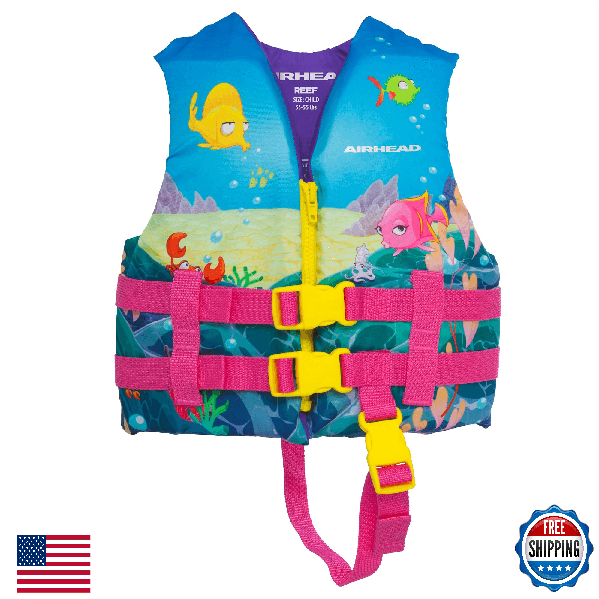 Airhead Treasure Infant/Child Life Vest USCG Approved 15-50lbs Ocean Graphic - Image 1