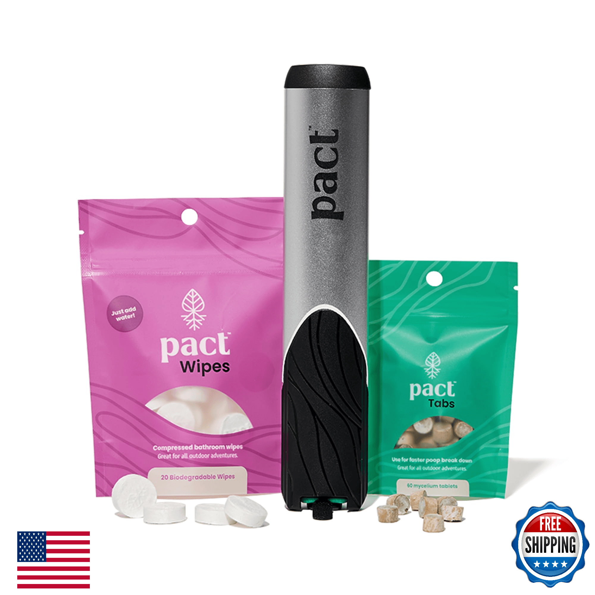 PACT Lite Camping Bathroom Kit - Shovel, Mycelium Tabs, Wipes - Outdoor - Image 1