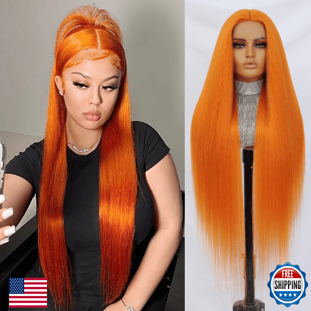 Felek 40 Inch Ginger Orange 13x6 Lace Front Straight Wigs Super Long Synthetic P - Image 1