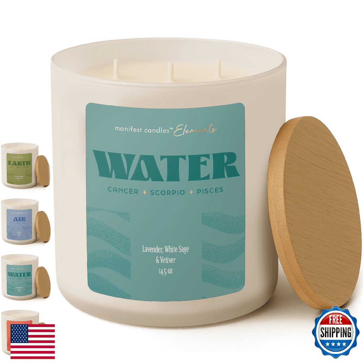 Large 14.5oz 3 Wick Zodiac Water Cancer Pisces Scorpio Zodiac Gifts for Women - - Image 1