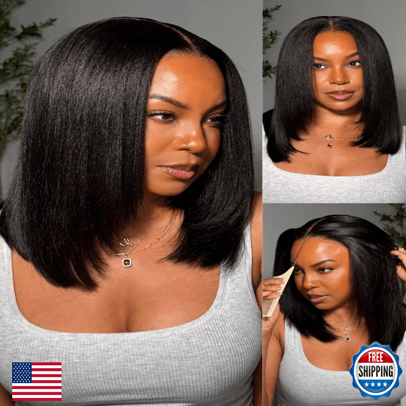 Nadula Yaki Straight Bob Drawstring Wig Human Hair Face Framing Layers 180 - Image 1