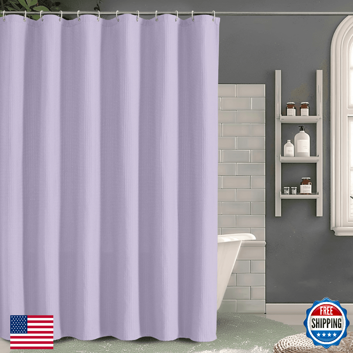 OVZME Extra Long Shower Curtain Set- 96 Inch Long Waffle Weave Heavy Duty Fabric - Image 1