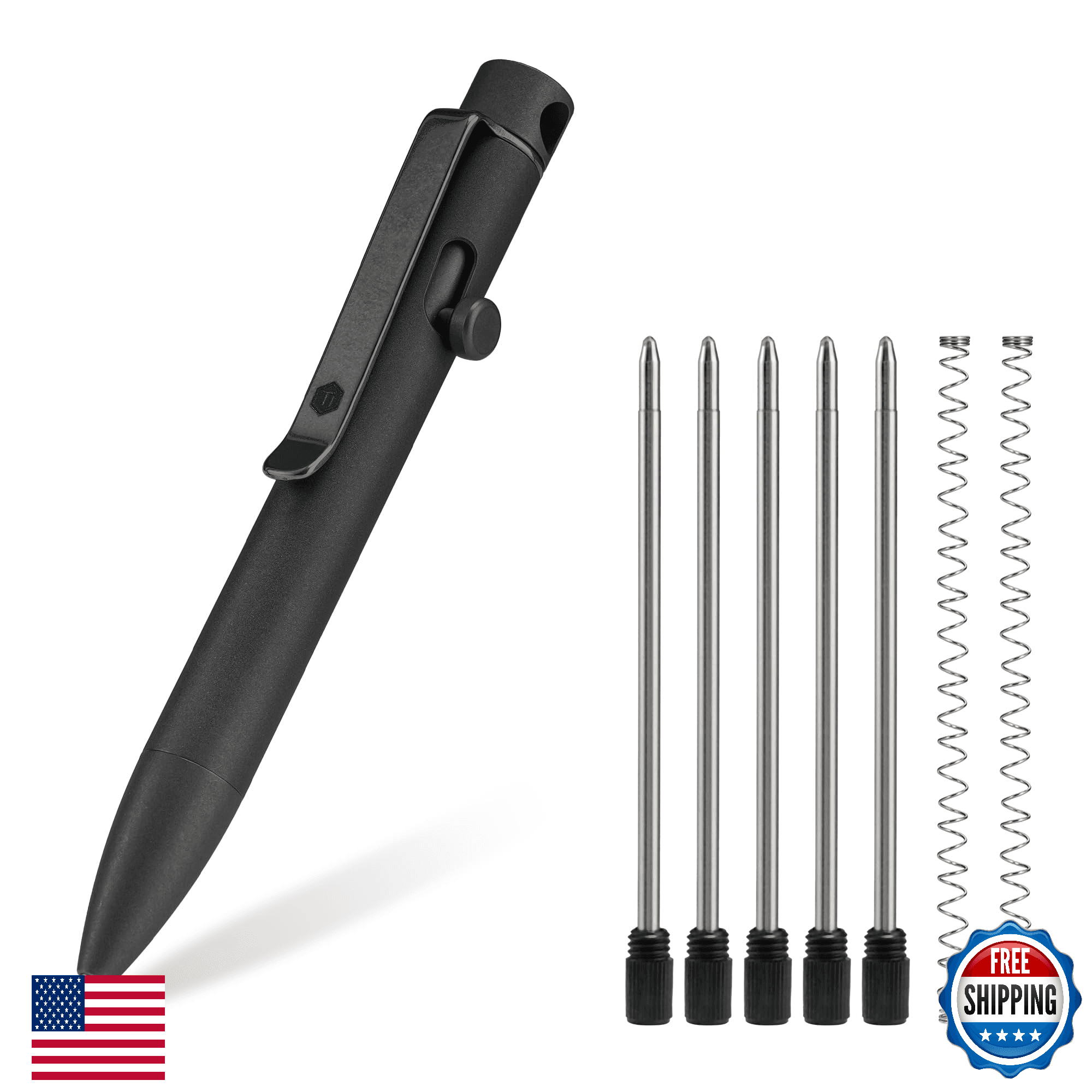 KeyUnity KP04BK Titanium Bolt Action EDC Pen w/ Clip, Pocket Ballpoint - Image 1