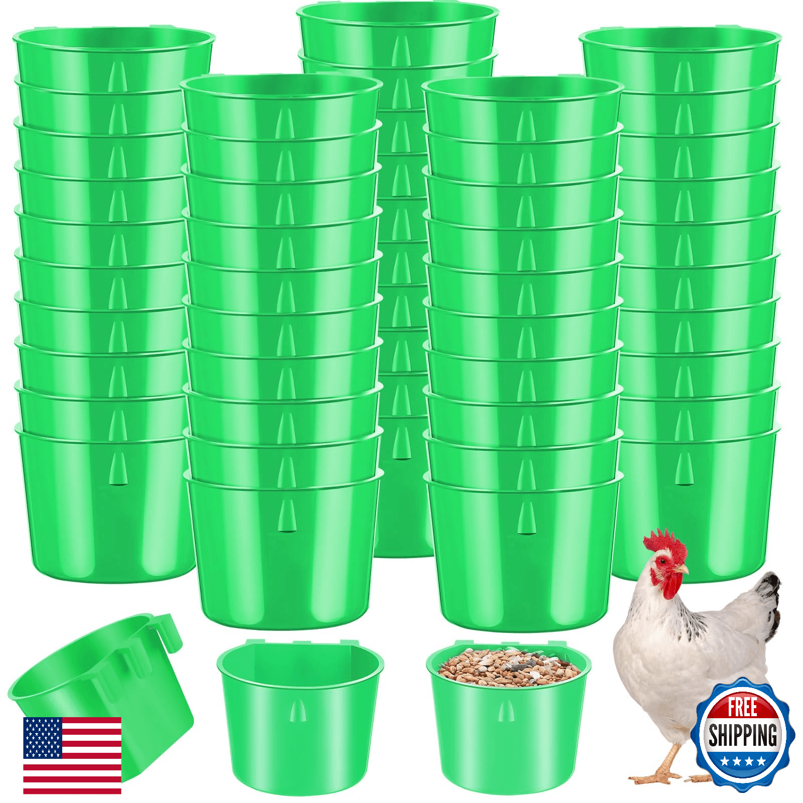 Sumind 60 Pcs Cage Cups Chicken Feeder Birds Hanging Feeders Seed Bowl 8 oz Plas - Image 1
