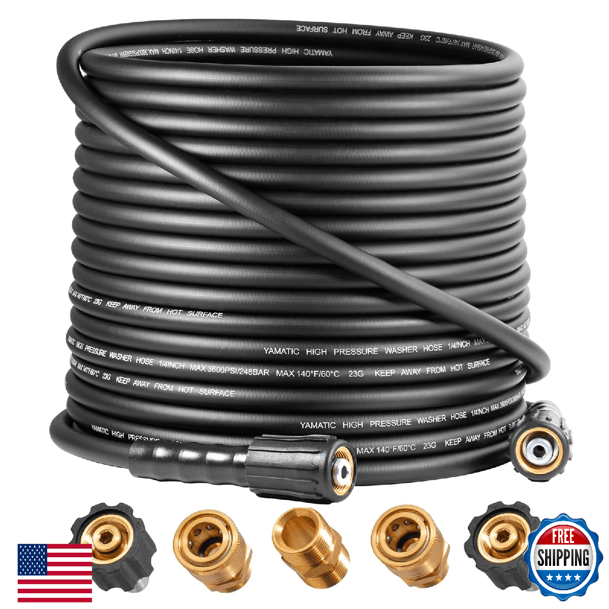 YAMATIC 50ft 3600 PSI Pressure Washer Hose Quick Connect Kink Resistant Heavy Du - Image 1