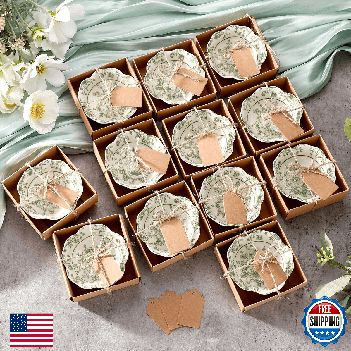 SiliFine 12 Pcs Wedding Favors Small Ceramic Bowls Floral Design Bulk Gifts 3.3 - Image 1