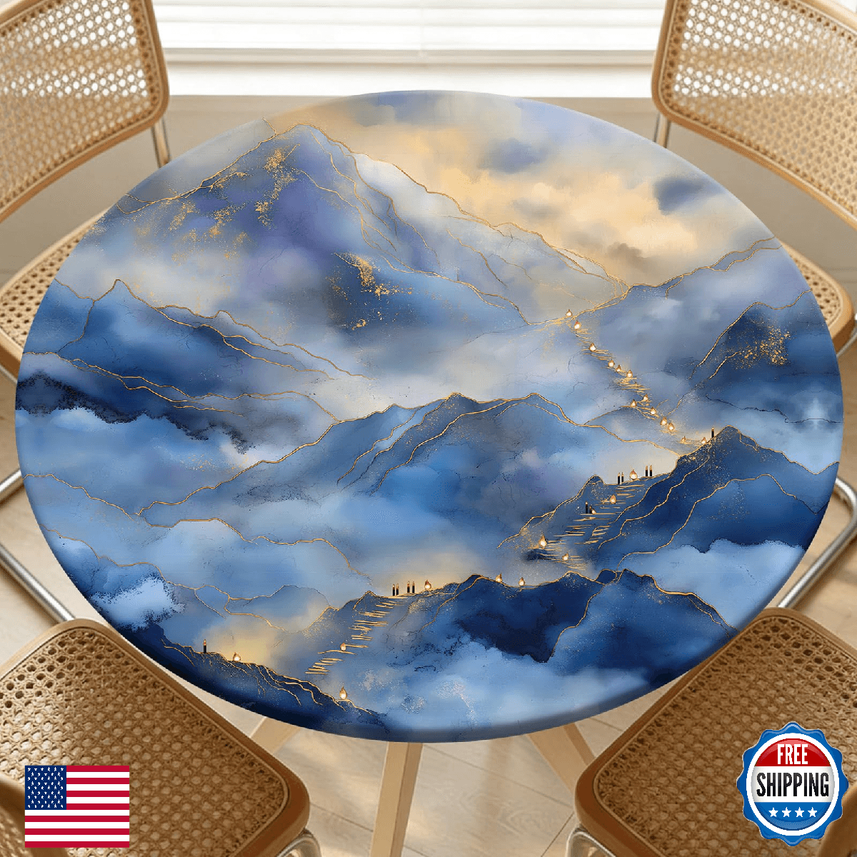 ARTSGOO Round Fitted Tablecloth with Elastic Edge Design Table Cover Waterproof - Image 1