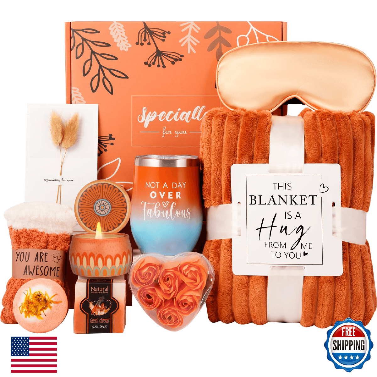 Mom Valentines Day Gifts Cozy,Orange Relaxing Gifts Basket for Women Grandma Gir - Image 1