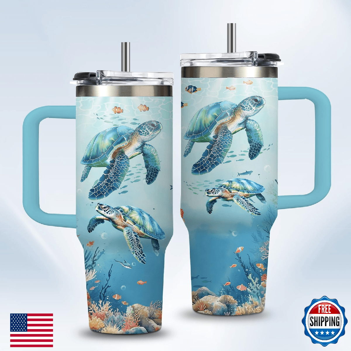 HYMONA Sea Turtle Tumbler Gift for Women - 30oz Ocean Themed Stainless Steel Wat - Image 1