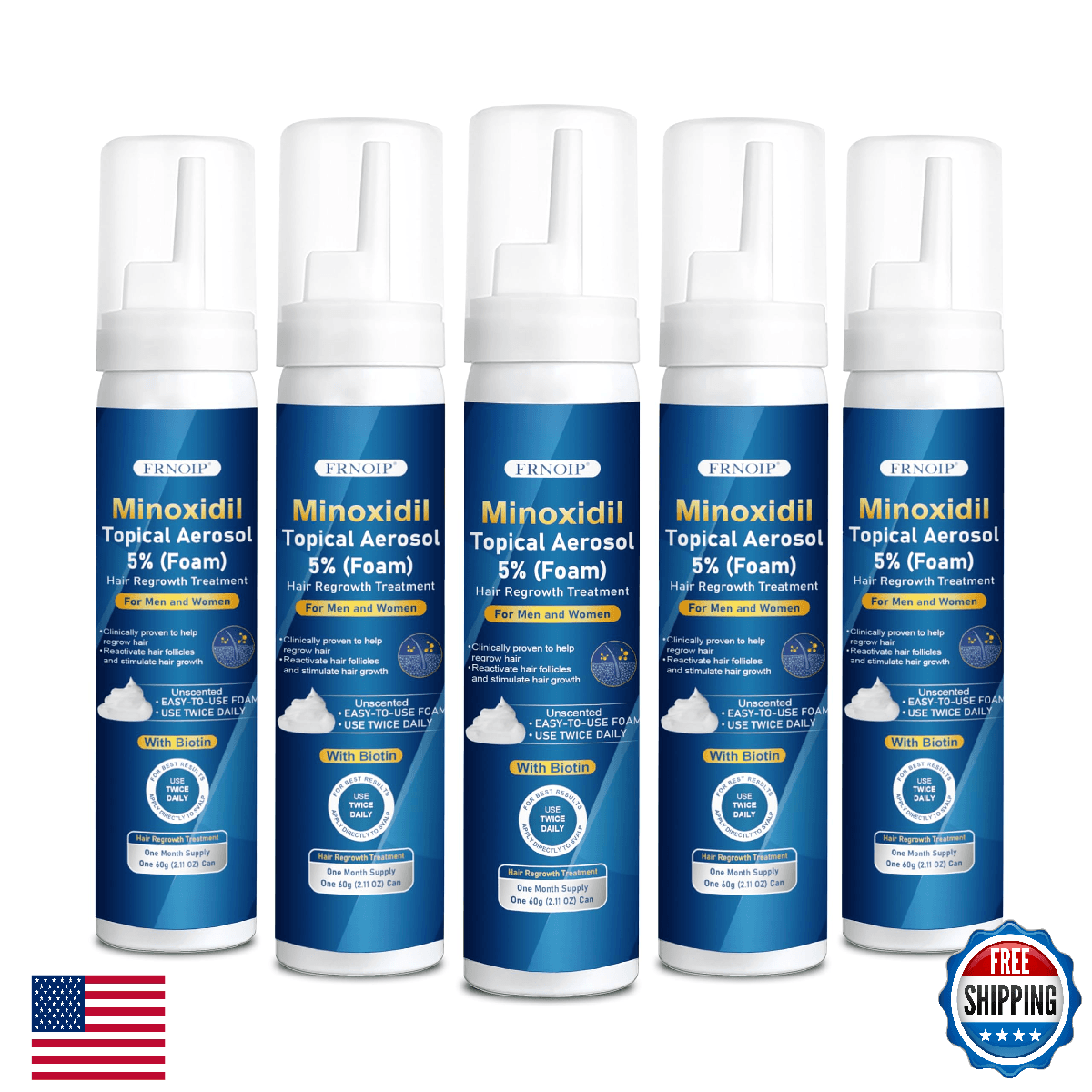 5% Minoxidil Foam 5 PCS for Men - Infused with Biotin, Hair Regrowth Treatment f - Image 1