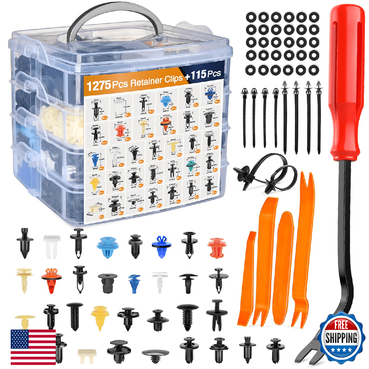 GOOACC 1390Pcs Car Door Panel Clips & Auto Fasteners Assortment - 33 Sizes - Image 1