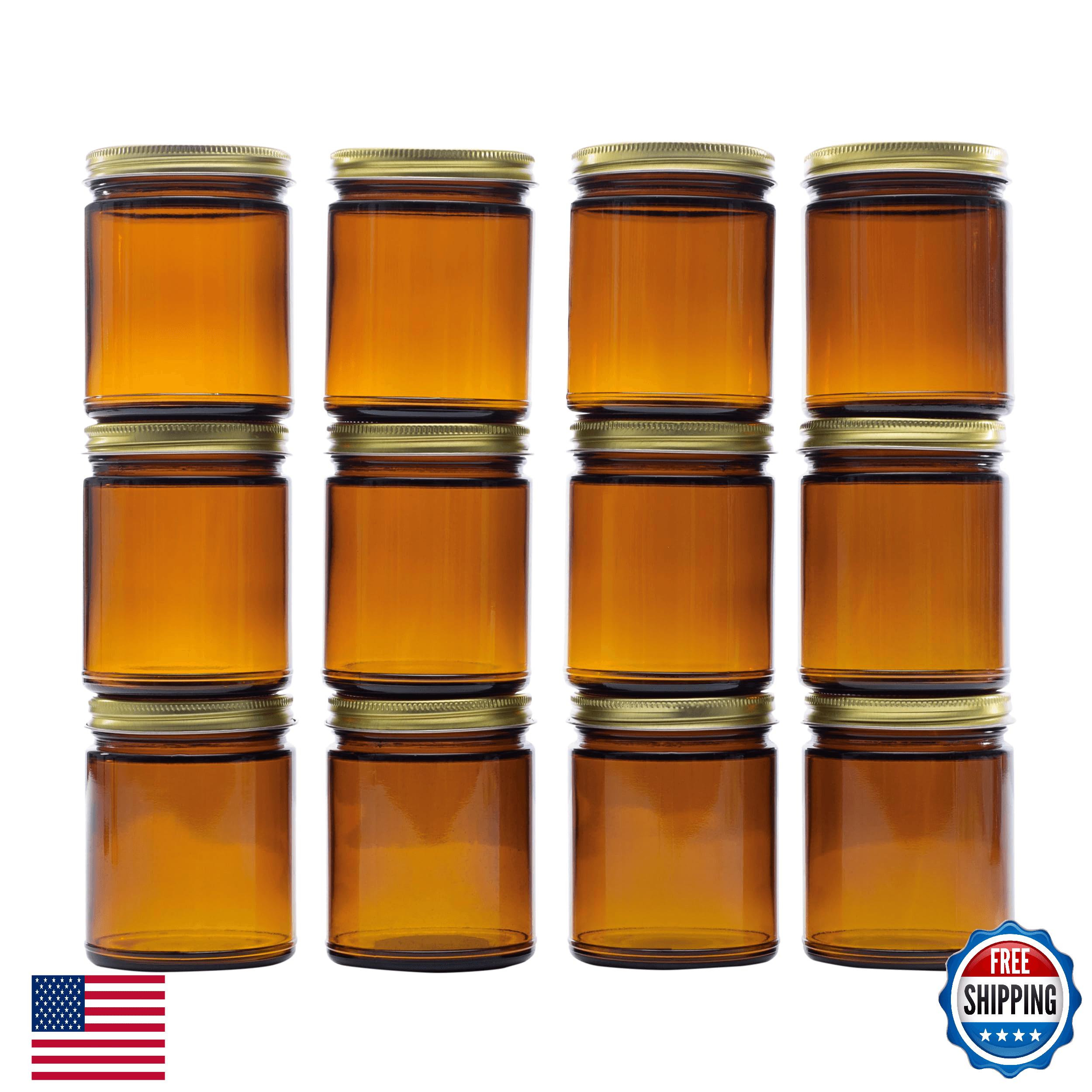 North Mountain 9oz Amber Glass Straight Sided Mason Canning Jars - 12 Pack - Image 1
