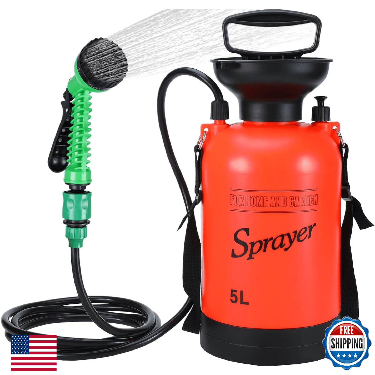 Finderomend Portable Camping Shower w/ 7 Spray Modes, Hand Pressurized - Image 1