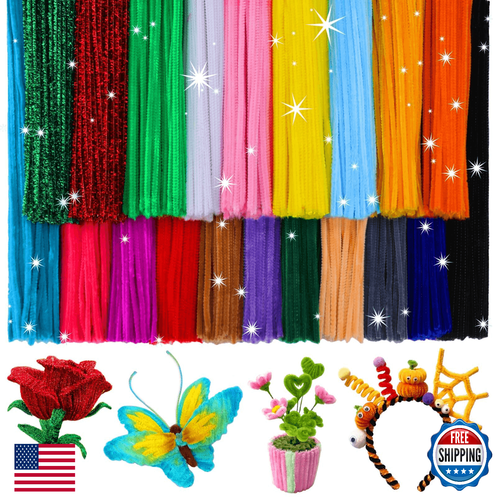 2000PCS Pipe Cleaners, Pipe Cleaners Chenille Stem 20 Assorted Colors, Craft Sup - Image 1