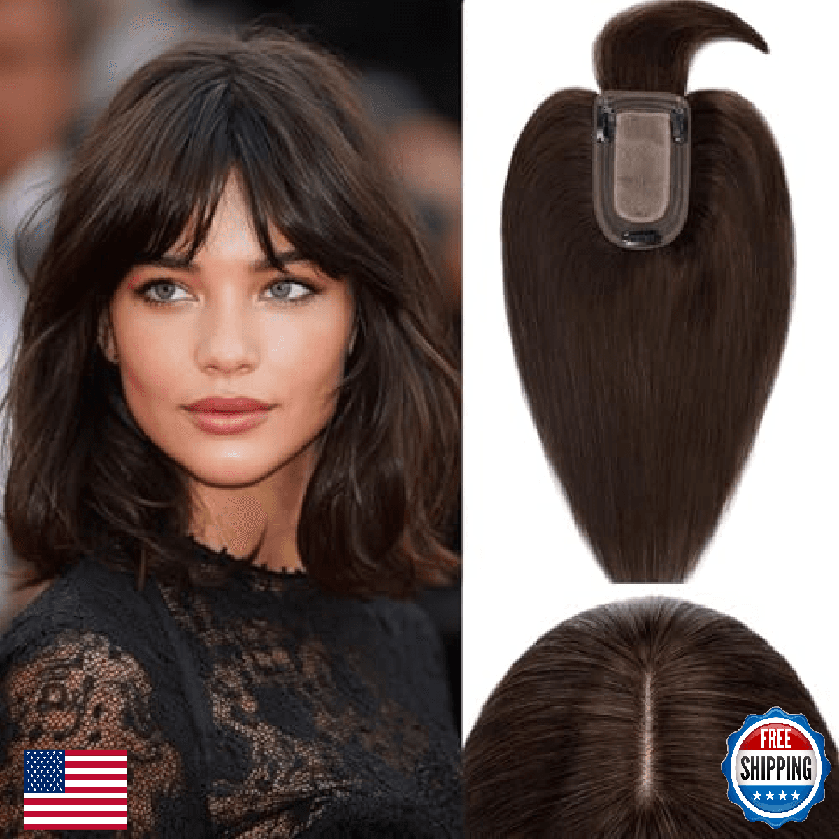 Rich Choices 100% Remy Human Hair Topper with Bangs for Women - Image 1
