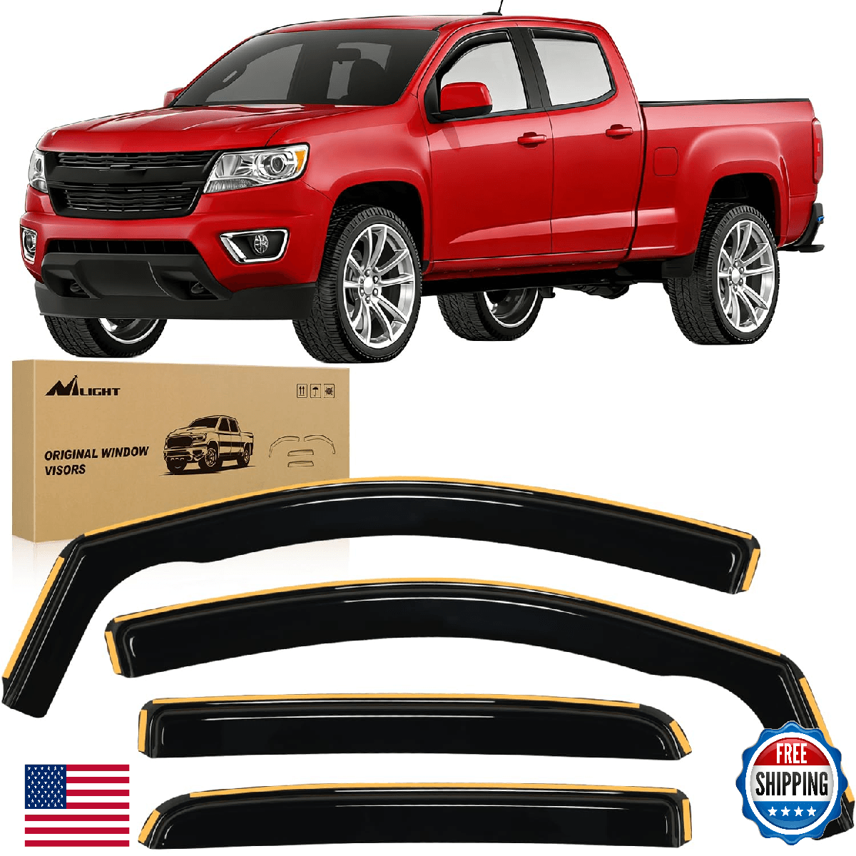 Nilight Window Deflectors for Chevy Colorado GMC Canyon Crew Cab 2015-2022 - Image 1