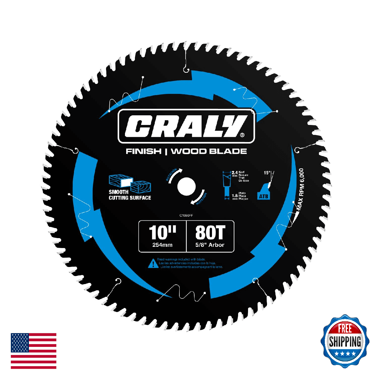 CRALY 10 Inch 80 Teeth Ultra Fine Finish Wood Cutting Circular Saw Blade, 5/8 In - Image 1