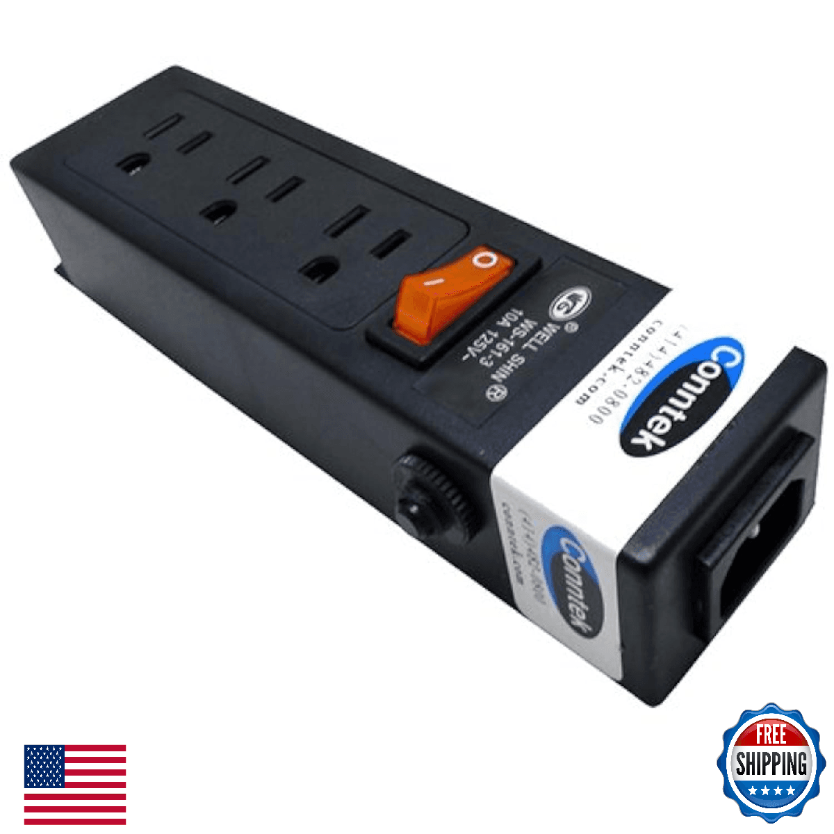 Conntek Power Strip 125V IEC C14 to 3-Prong, 7.5-inch, WS-161-3 - Image 1