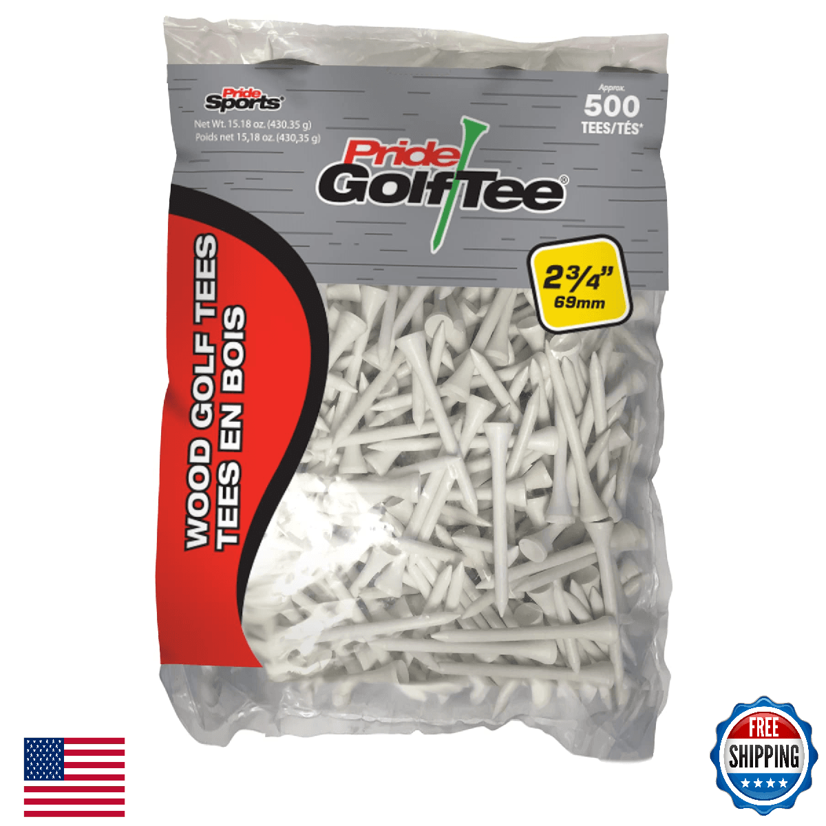 Pride Deluxe Wooden Golf Tees 500 Count 2 3/4" White - Golf Accessories - Image 1