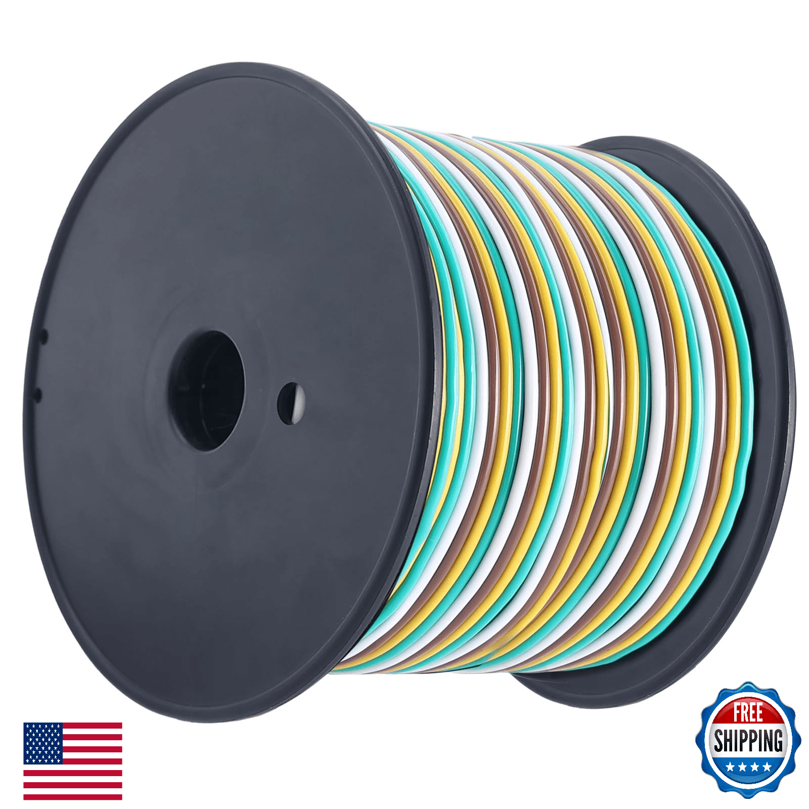 EXERAUO Trailer Wiring Harness 100FT 14 Gauge Trailer Tow Harness Bonded Spool, - Image 1