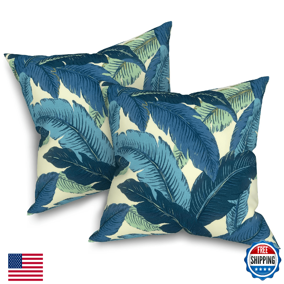 Melody Elephant Outdoor Throw Pillows 16x16" Water Repellent Patio Set of 2 - Image 1