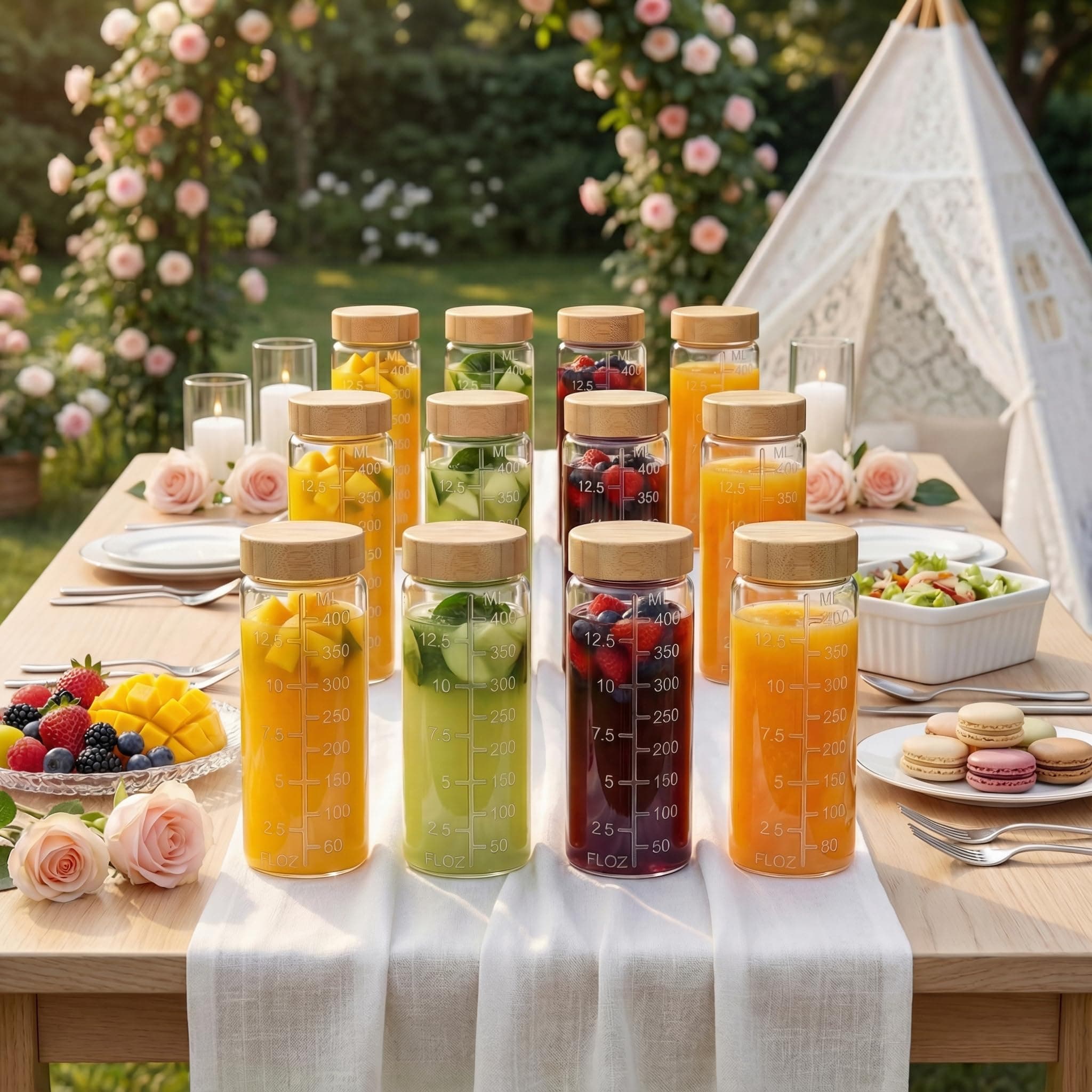 HomArtist 16oz Round Glass Juice Bottles with Lids, 12 Pack Reusable Juice Conta - Thumbnail 9