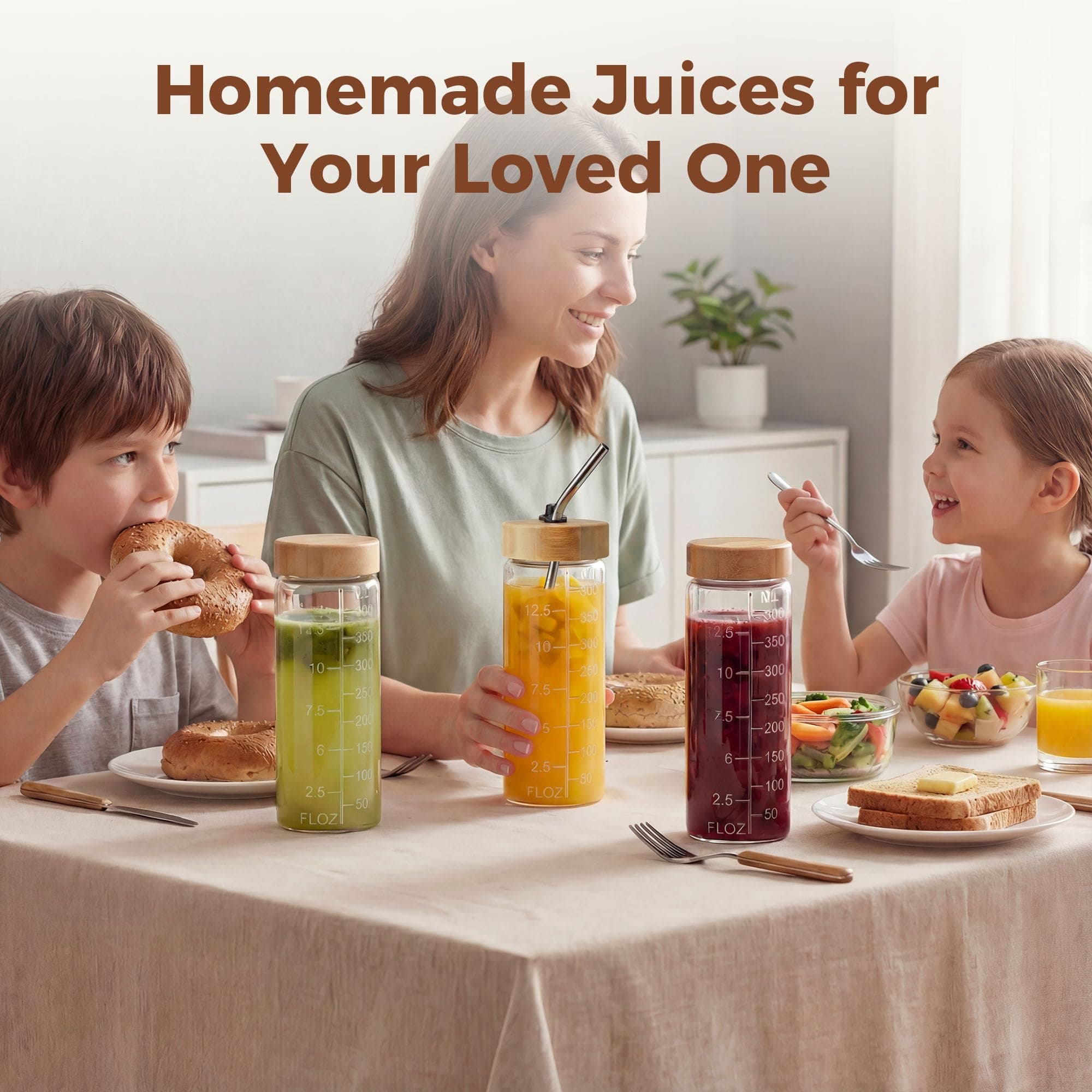 HomArtist 16oz Round Glass Juice Bottles with Lids, 12 Pack Reusable Juice Conta - Thumbnail 5