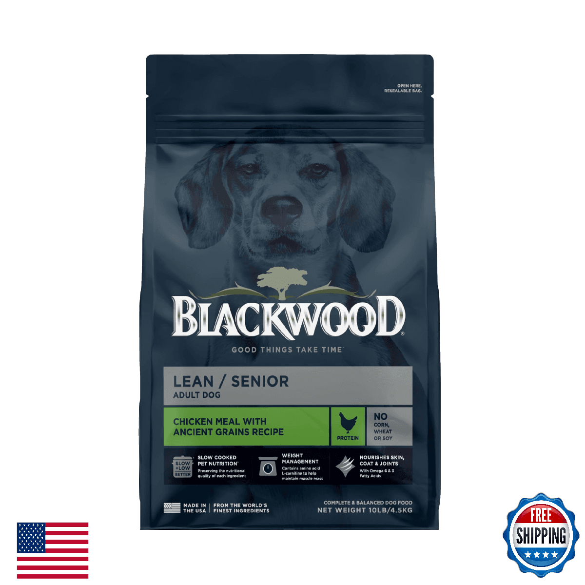 Blackwood Lean/Senior Dry Dog Food, Chicken Meal, Ancient Grains, 10 lb Bag - Image 1