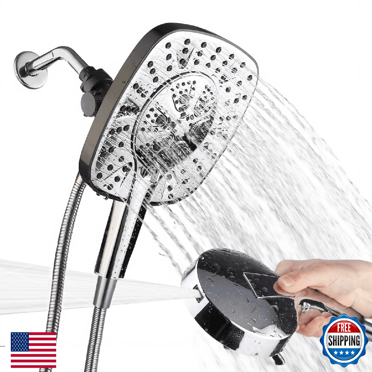 Botare Shower Head with Handheld Spray Combo 2 in 1 Rainfall High Pressure with - Image 1