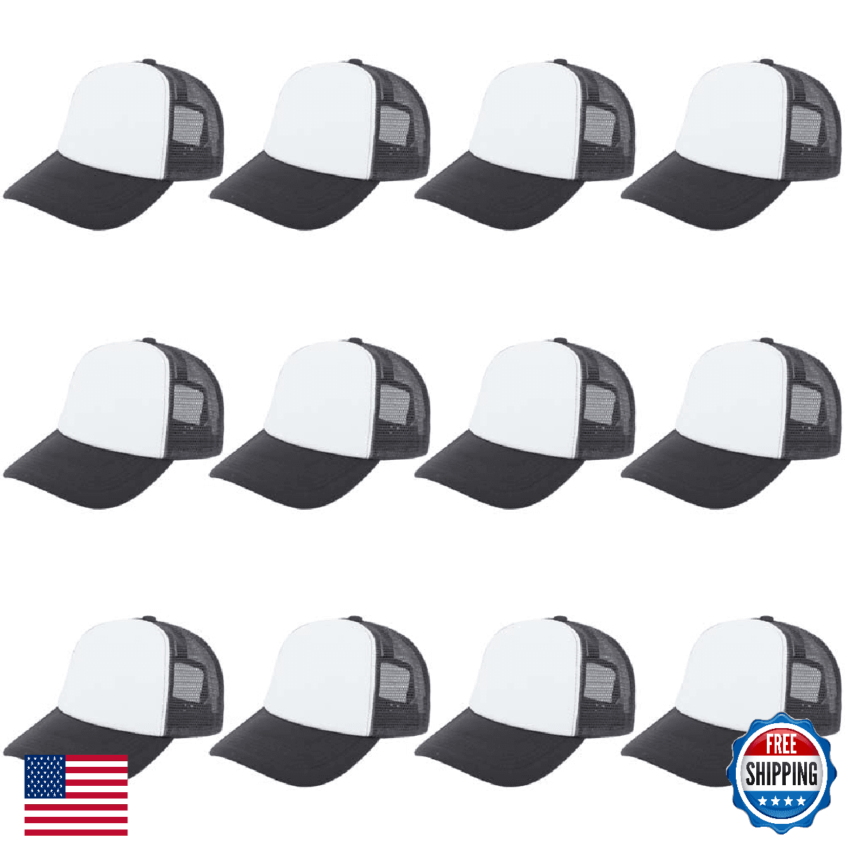 ZH 12 Pcs Sublimation Blank Trucker Hats Mesh Baseball Cap Polyester Bulk - Image 1