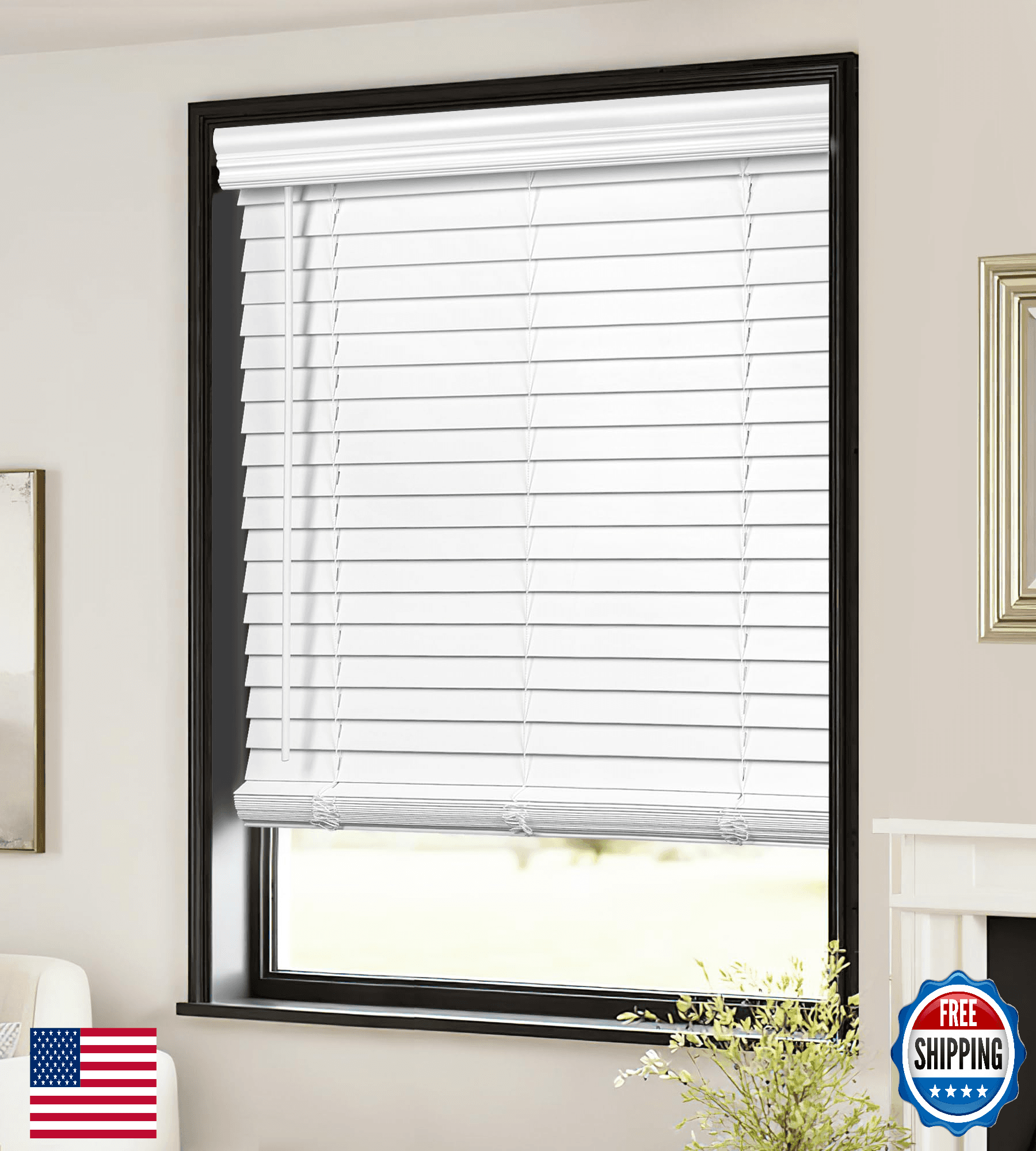 LazBlinds 2in Cordless Faux Wood Blinds Room Darkening Royal Valance Inside Moun - Image 1