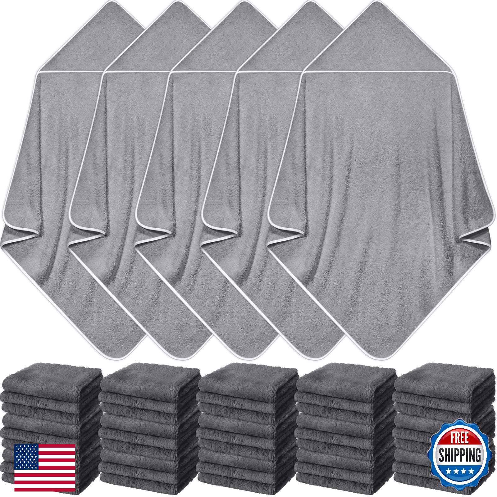 Buryeah 5 Pcs Baby Hooded Bath Towels & 15 Washcloths Set Soft Absorbent - Image 1