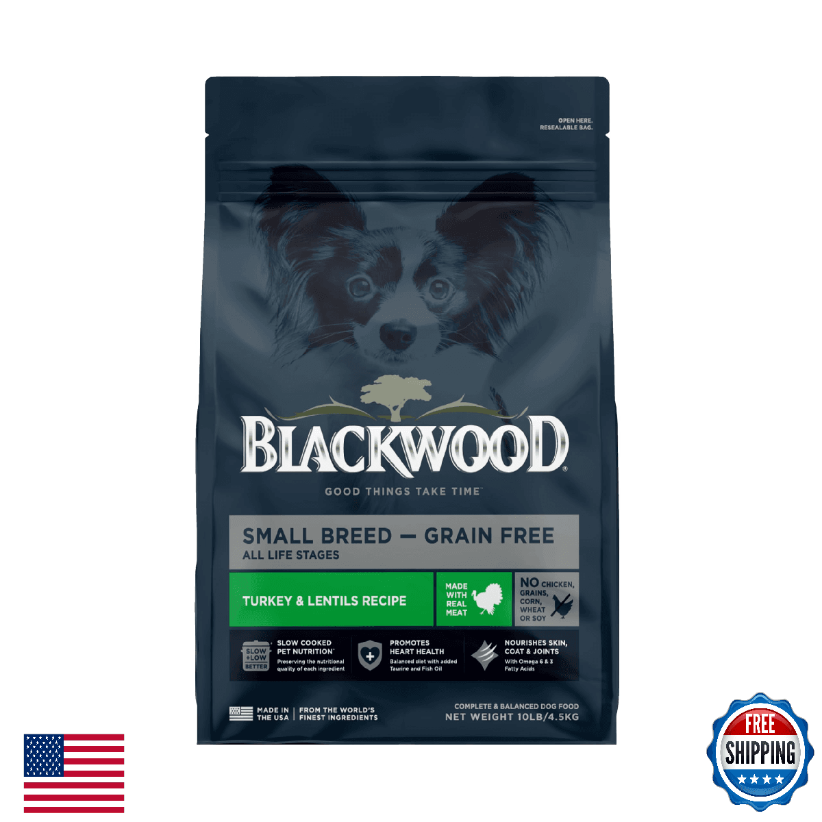 Blackwood Grain-Free Small Breed Dry Dog Food, Turkey & Lentils, 10 lb Bag - Image 1