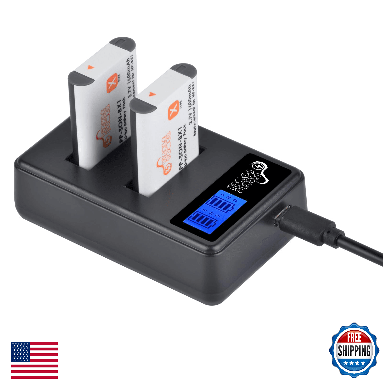Sony NP-BX1 Battery 1600mAh & LCD Charger Cyber-Shot DSC-RX100 HDR-AS15 HX80 - Image 1