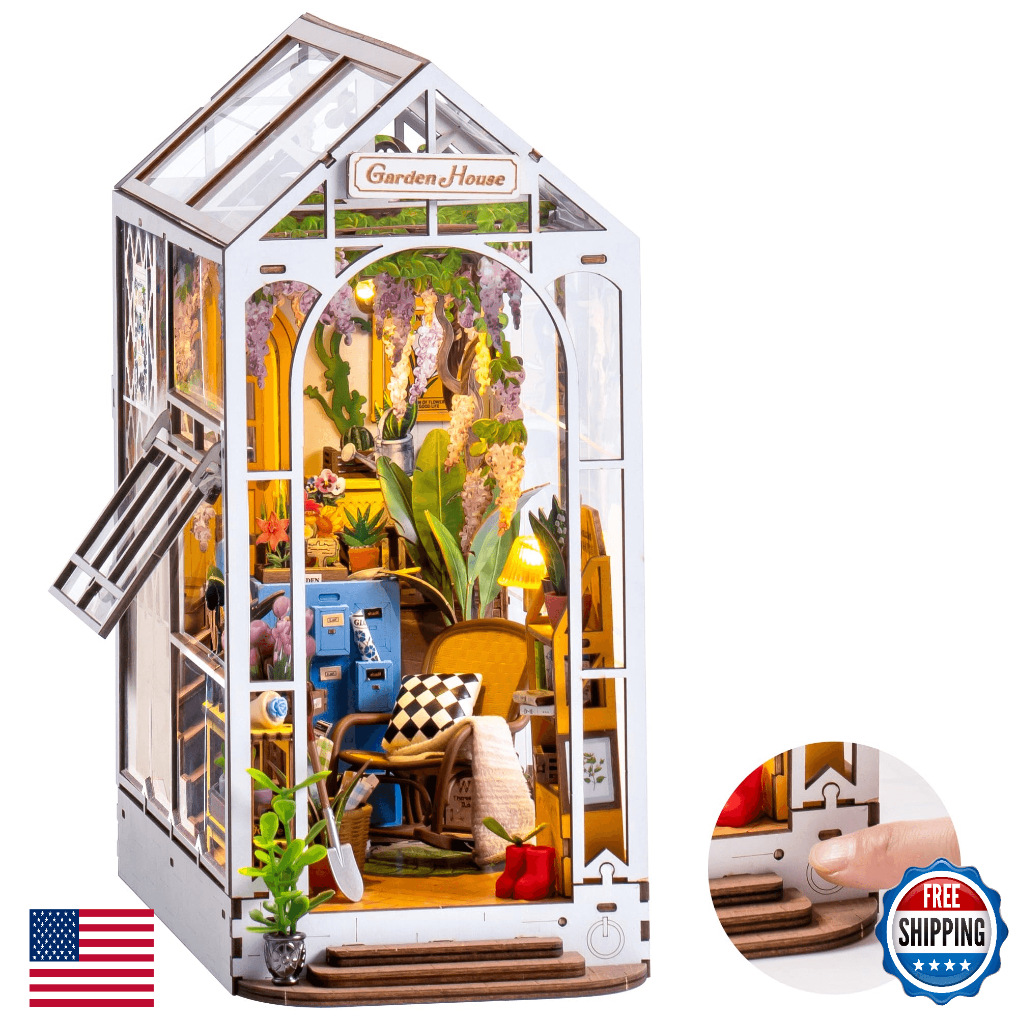 ROBOTIME Book Nook Kit - DIY Miniature House Kit, 3D Wooden Puzzle Booknook, Boo - Image 1