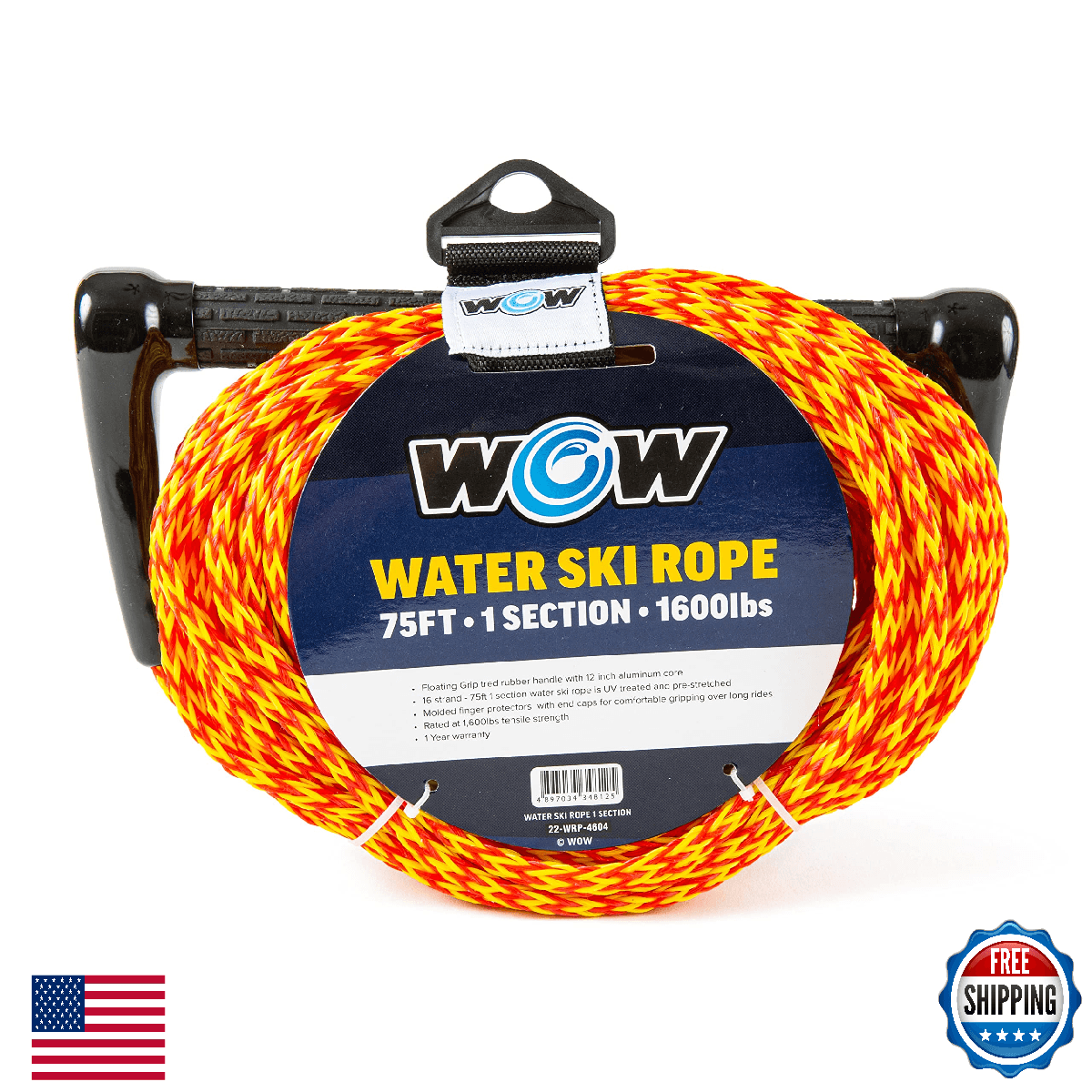 WOW Sports Water Ski Rope 75ft UV Treated Floating Handle Wakeboard Wakesurf - Image 1