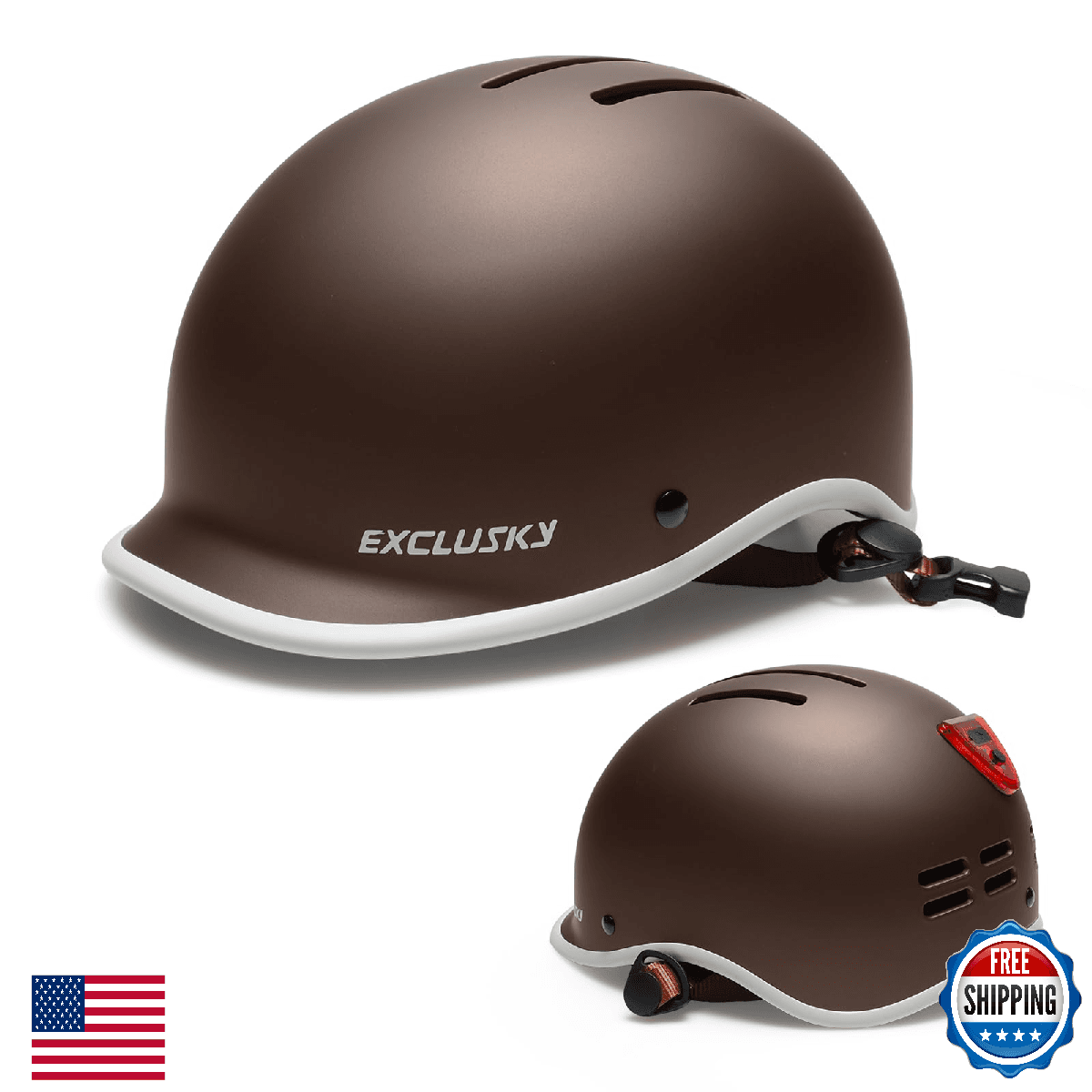 Exclusky Adult Bike Helmet w/ USB Light, Adjustable for Men & Women Cycling - Image 1