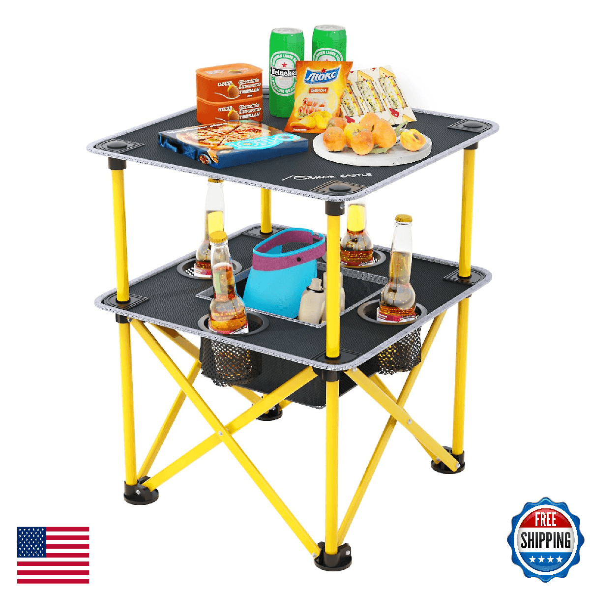 ARMOR CASTLE Folding Camping Table with 4 Cup Holders, Lightweight Portable Beac - Image 1